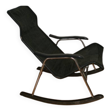 Rocking chair by Takeshi Nii - Leather and wood - 60s