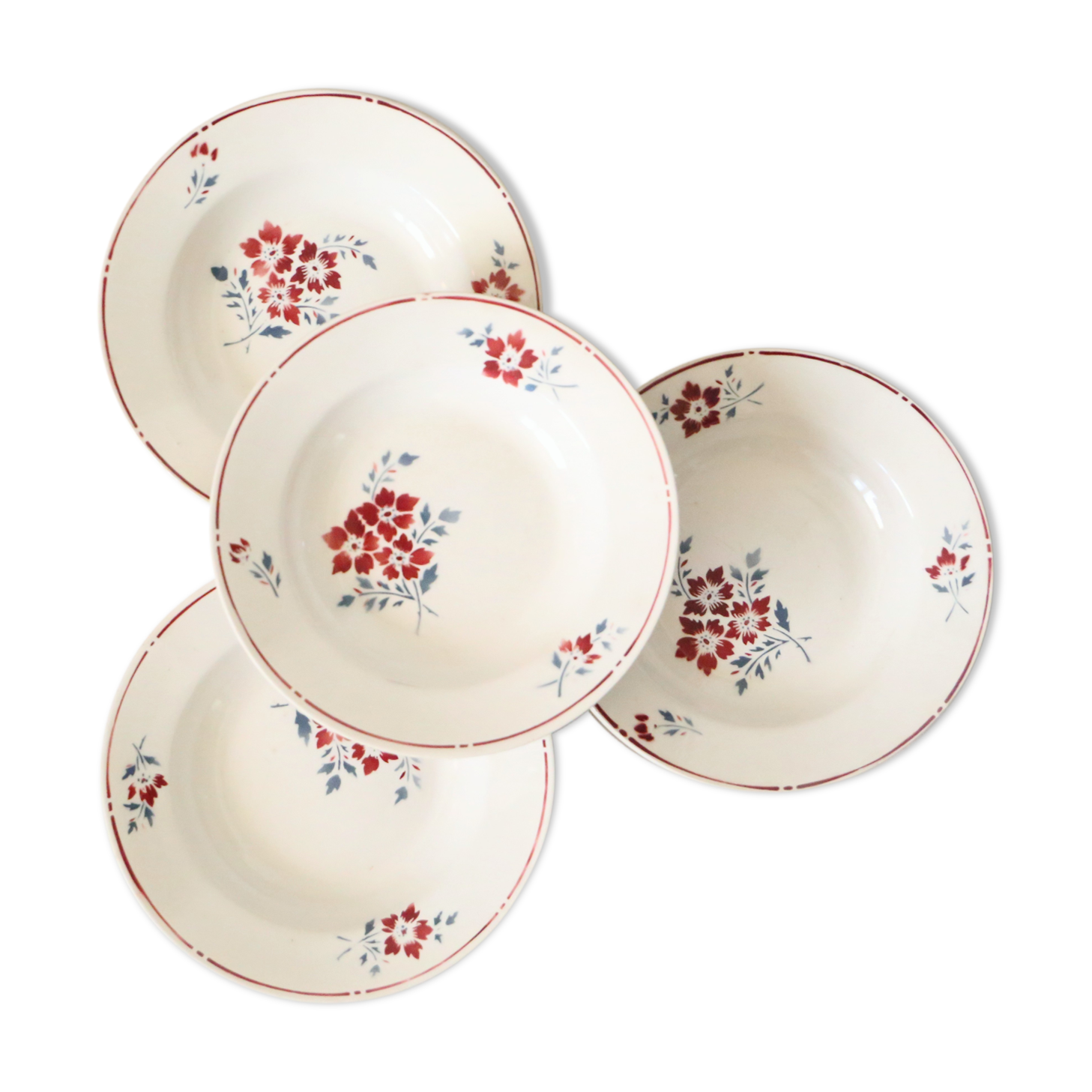 Set of 4 hollow plates, Moulin des Loups, Victor motif