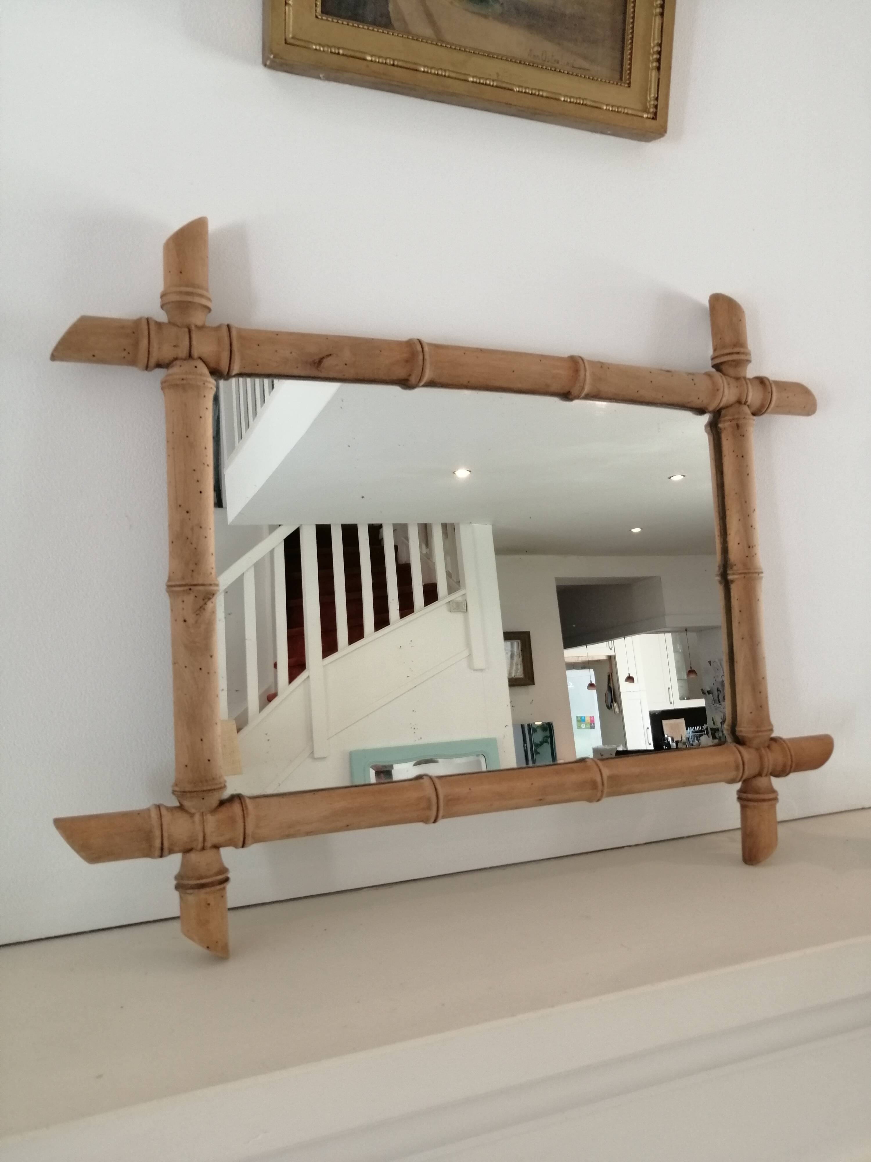 Set of vintage wood mirrors bamboo effect