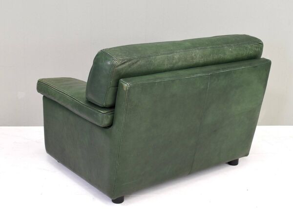 Fauteuil lounge Roche Bobois en cuir patiné vert d'origine, 1970