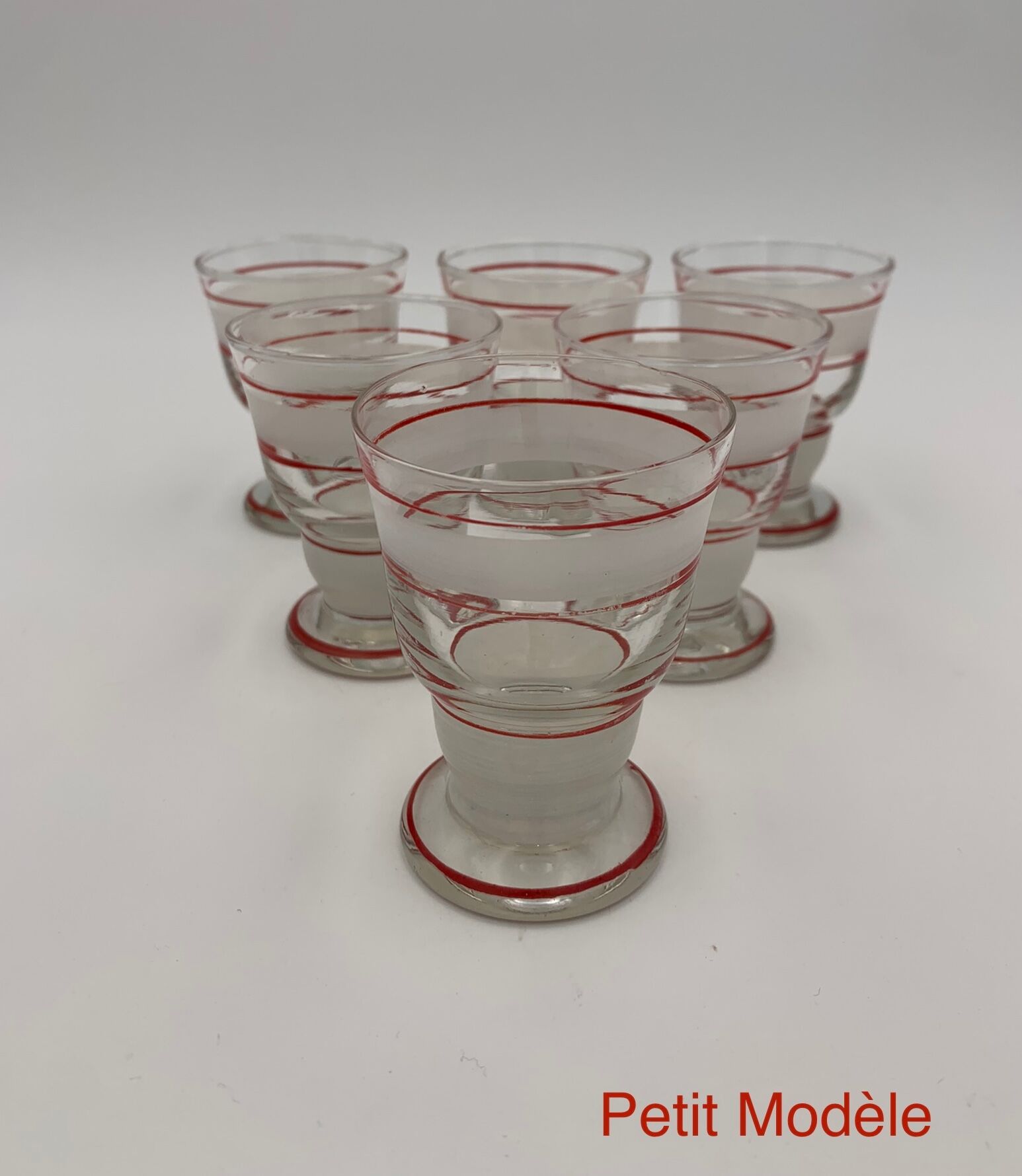 Set of 14 vintage glasses, 3 different sizes, white and red decorations - 1950s