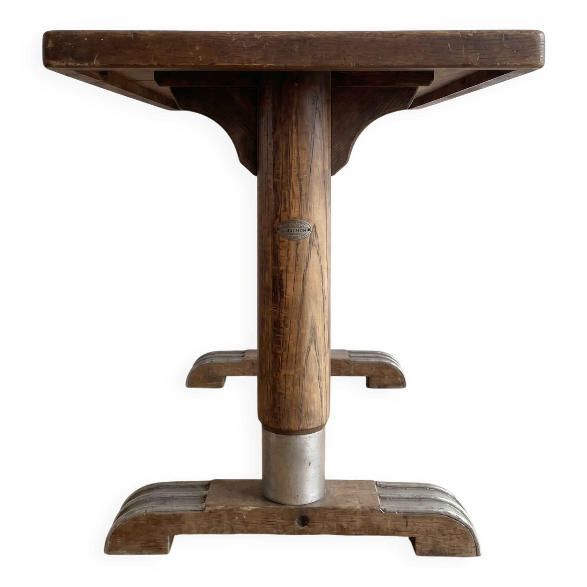 Antique bistro table L. Buchon in wood and metal