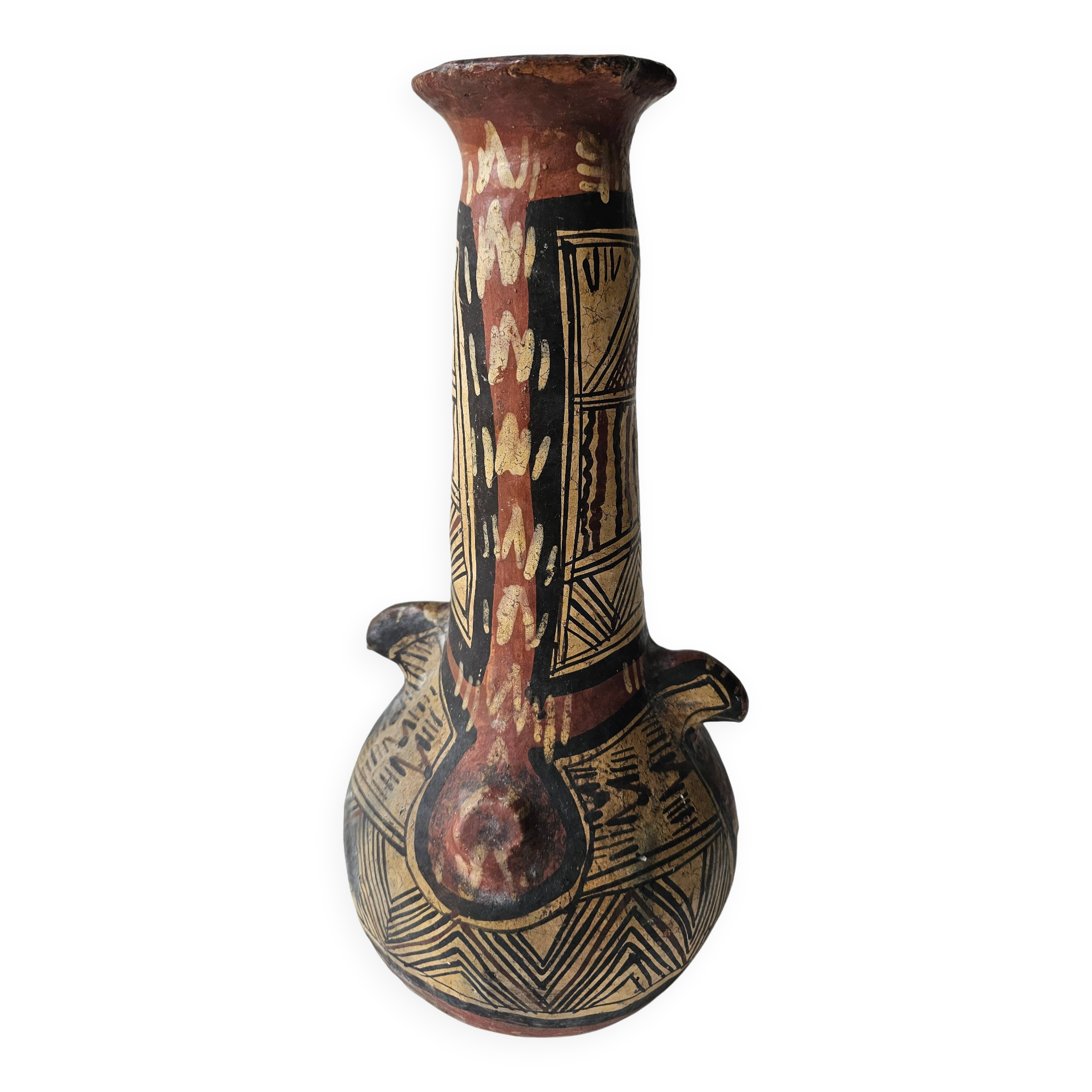 Kabyle Algerian pottery jar vase with polychrome geometric decorations