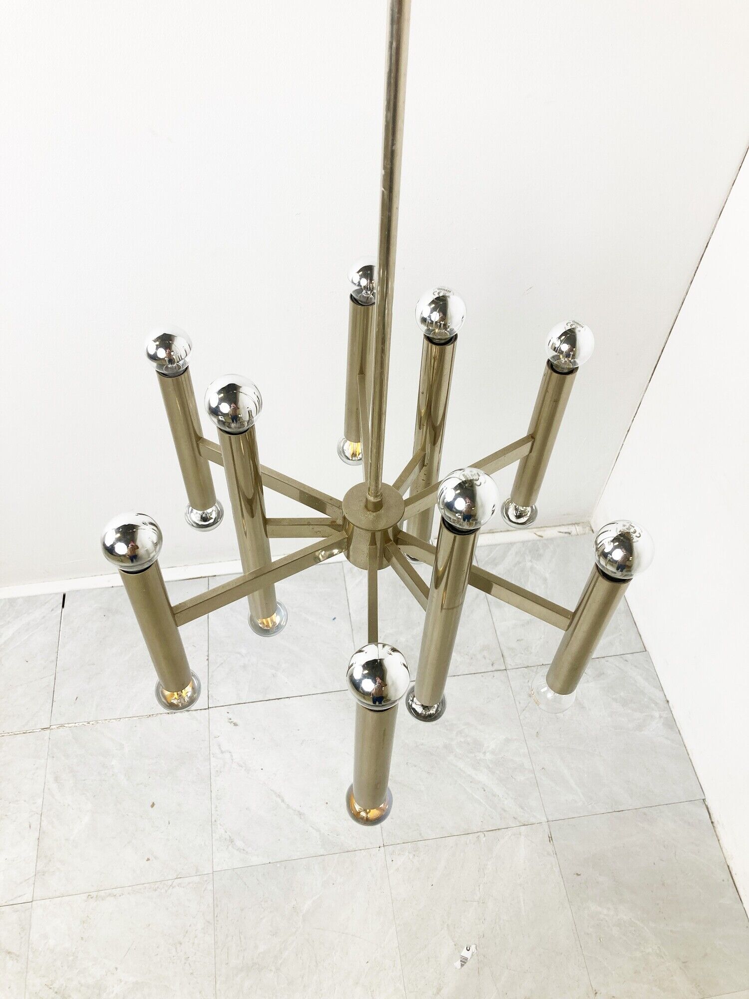 Vintage Sciolari candle chandelier made from chrome, 1970s