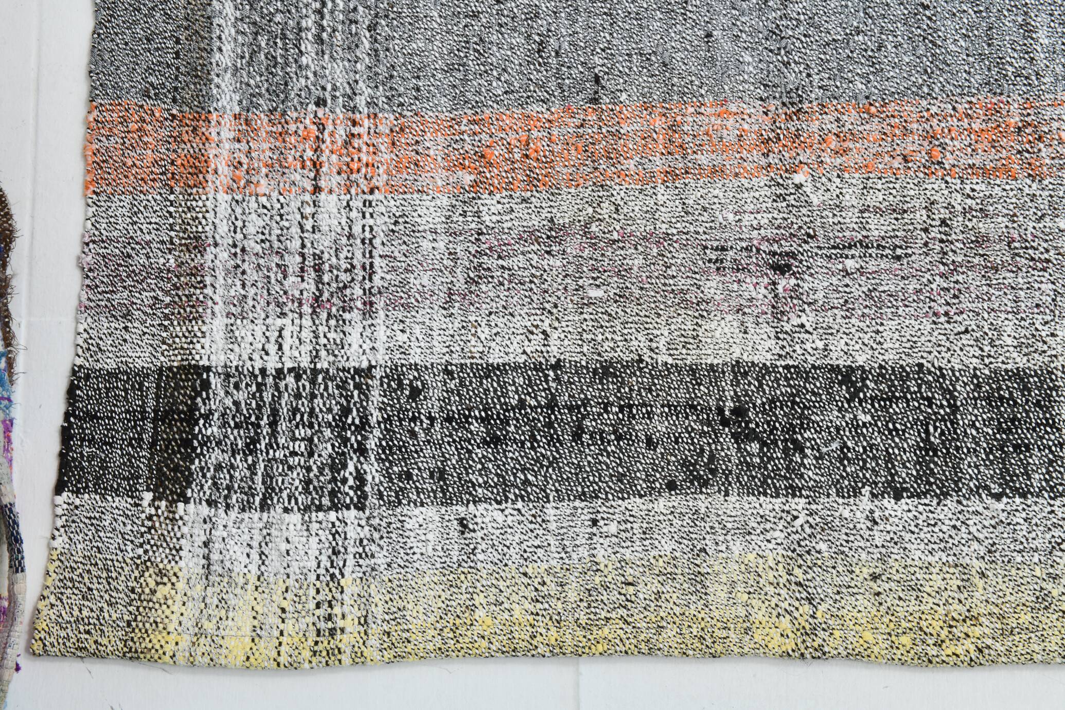 7x10 Yellow Black Striped Vintage Rug, 220x304Cm