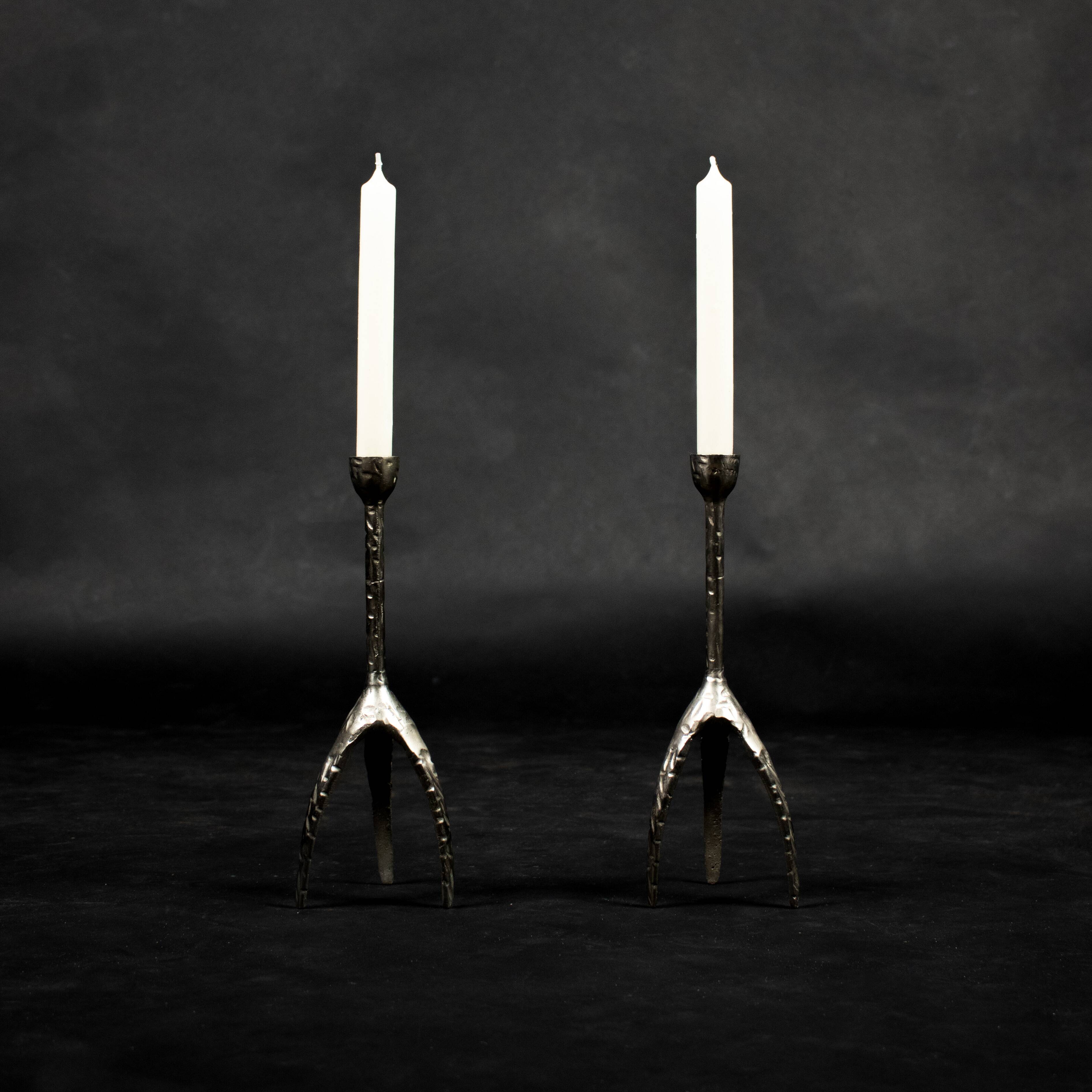 Vintage design hammered brutalist candle holders