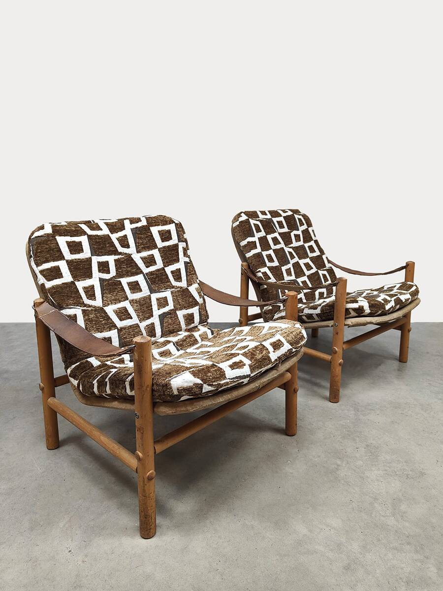 Vintage Swedish 'Junker' easy chairs Bror Boije Dux 'Safari style'