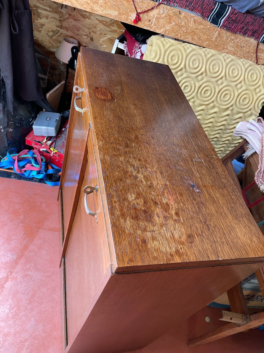 Double filing cabinet with vintage curtain from the 40/50 period