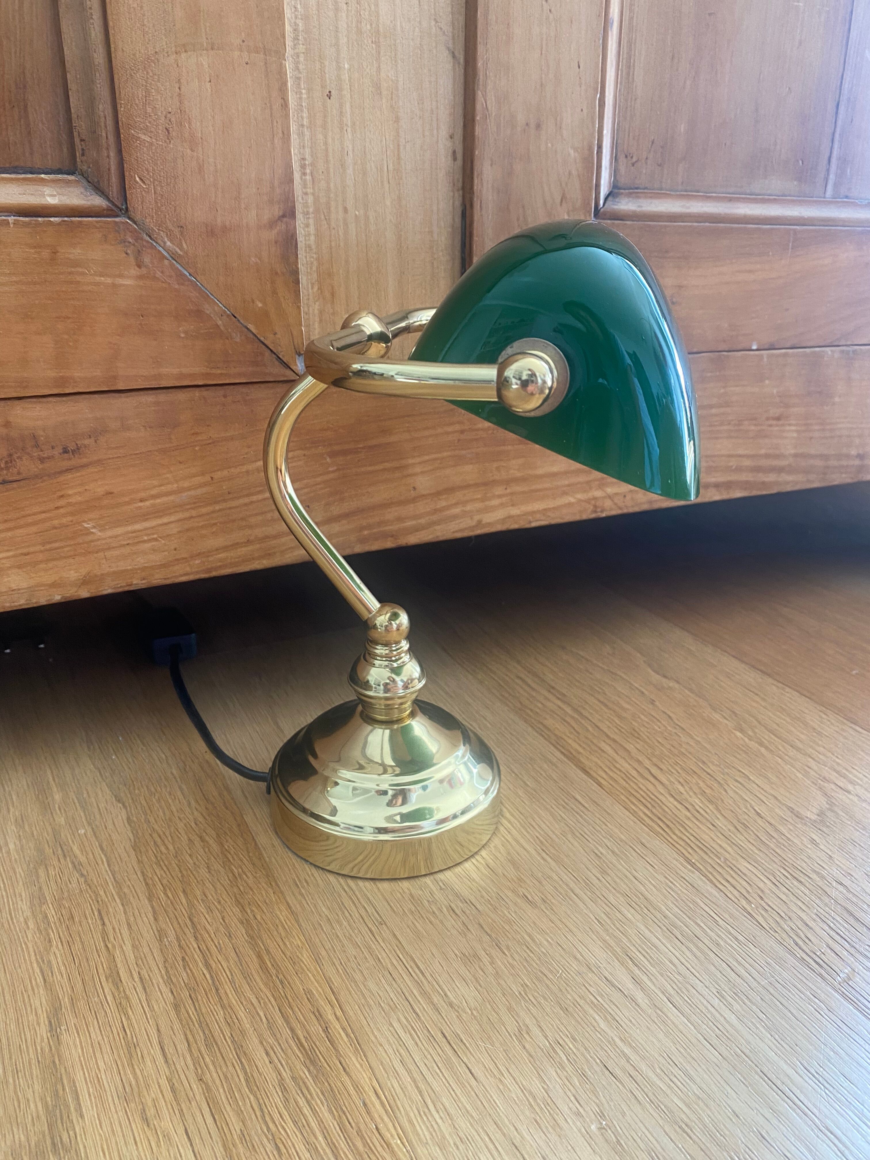 Banker's lamp notary brass and green opaline