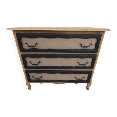 Commode de style en bois massif 3 tiroirs en bois naturel et noir avec tiro