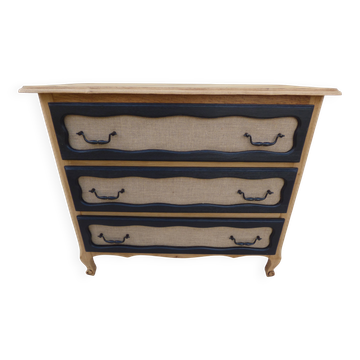 Solid wood 3 drawer chest of drawers in natural and black wood with drawer