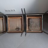 Five chairs in chromed metal and mottled fabric