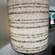 Black glass and metal lamp, vintage wool lampshade