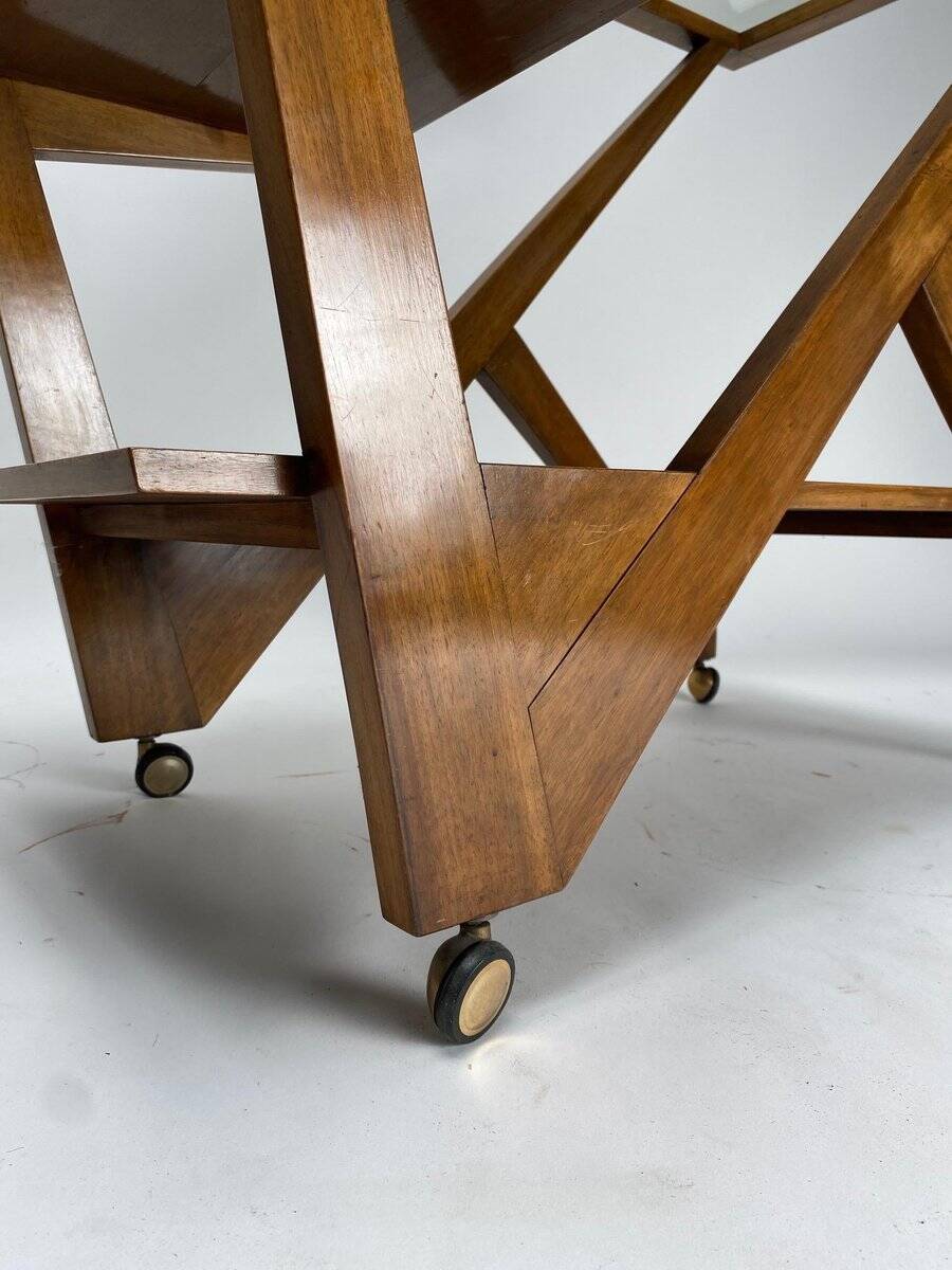 Chariot de bar en bois dans le goût de Charlotte Perriand, Italie années 1950