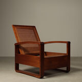 Mid-century architectural teak lounge chair with cane seat, 1950s