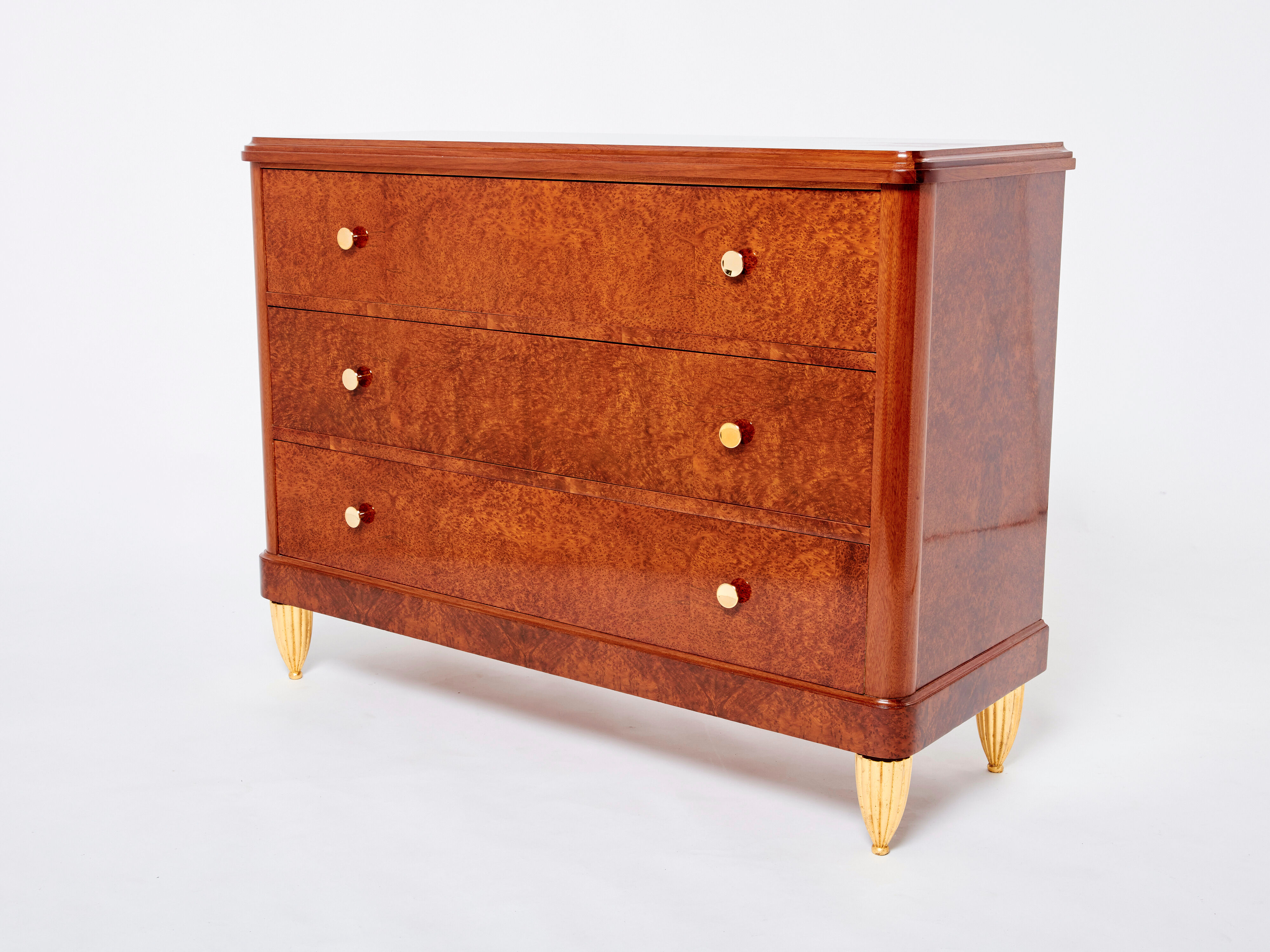 Chest of drawers amboine magnifying glass gilding  circa 1940s
