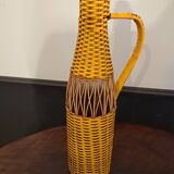 Bouteille en verre et rotin tressé naturel et jaune