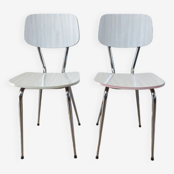 Pair of white Formica chairs 70s