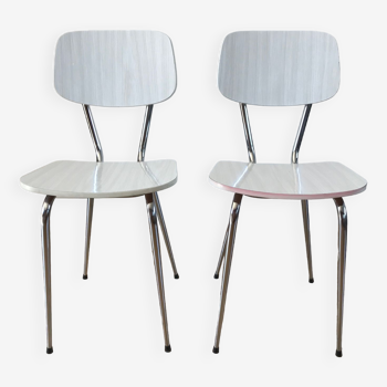 paire de chaises en formica blanc années 70