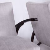 Pair of Grey ArtDeco Beech Armchairs, Jindrich Halabala, UP Zavody, 1930s