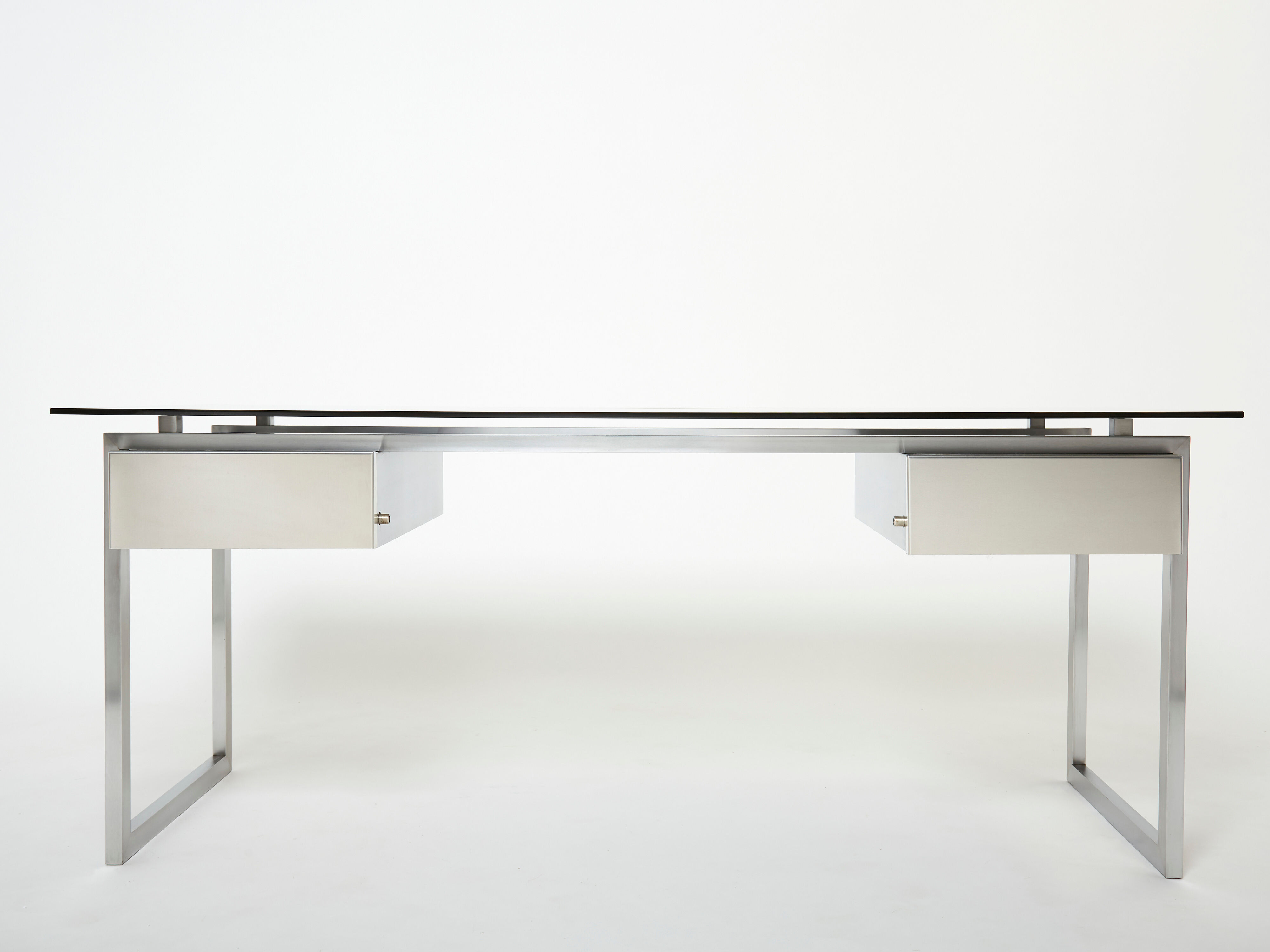 Desk stainless steel brushed gray smoked glass by Patrice Maffei for Kappa 1970