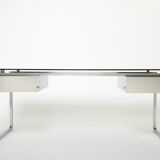 Desk stainless steel brushed gray smoked glass by Patrice Maffei for Kappa 1970