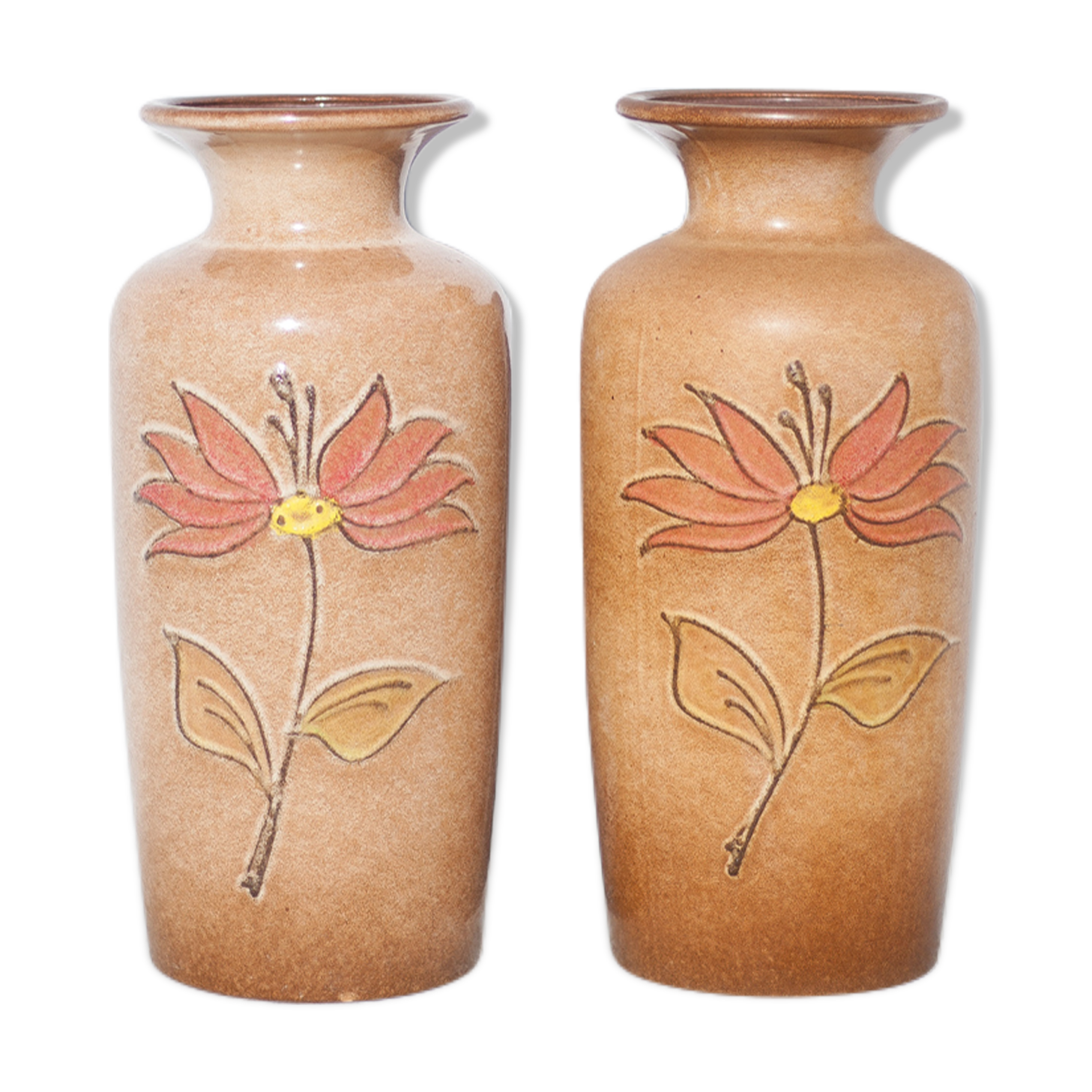 Pair of West Germany 202-37 vase, German ceramic vase, flower pot, flower pattern vase