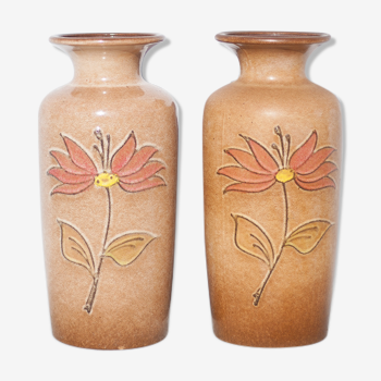 Pair of West Germany 202-37 vase, German ceramic vase, flower pot, flower pattern vase