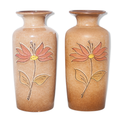 Paire de vase west germany 202-37 vase céramique allemande, pot à fleur, vase motif fleur