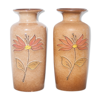 Paire de vase west germany 202-37 vase céramique allemande, pot à fleur, vase motif fleur