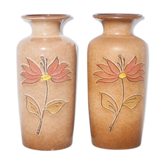 Pair of West Germany 202-37 vase, German ceramic vase, flower pot, flower pattern vase