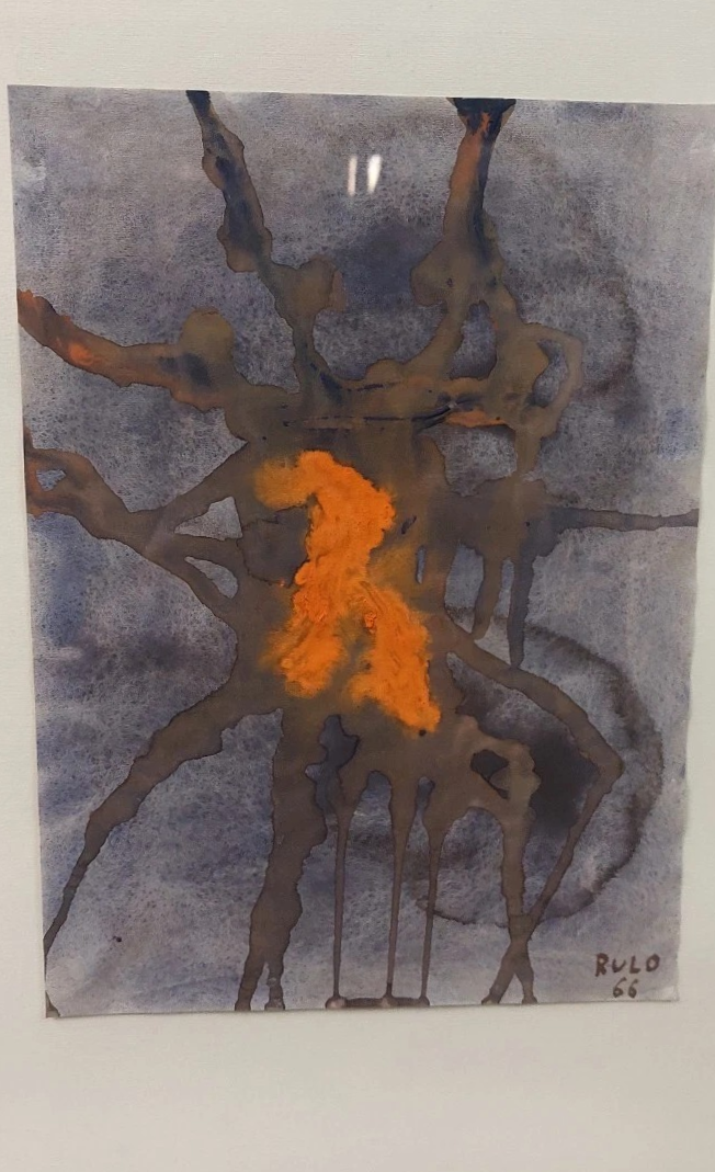 Abstract painting rulo 1966 mixed media paper frame