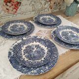 Set of 4 dinner plates and 4 dessert plates in blue English earthenware