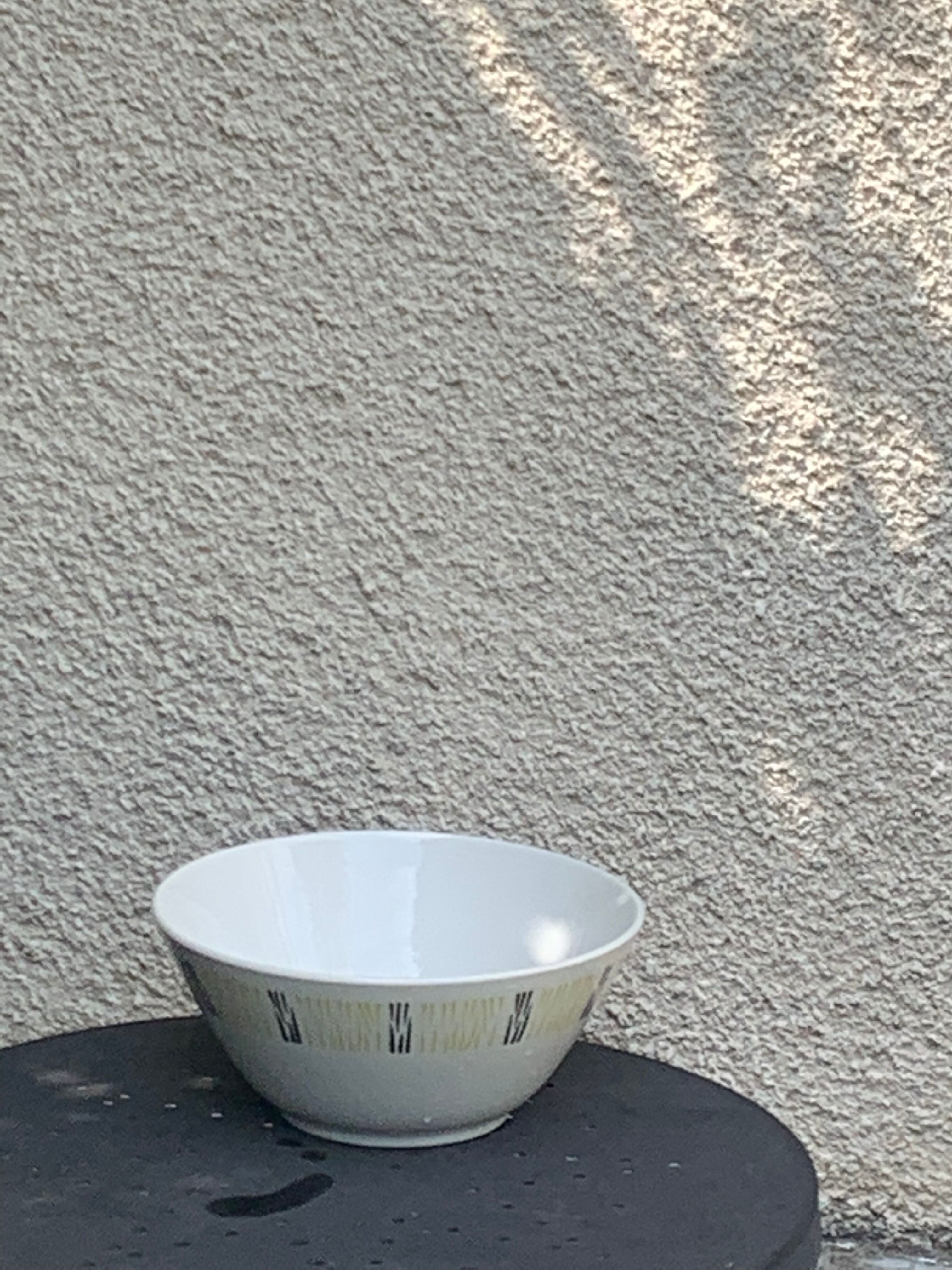 Salad bowl in BadonViller earthenware, yellow and black geometric patterns, design and vintage