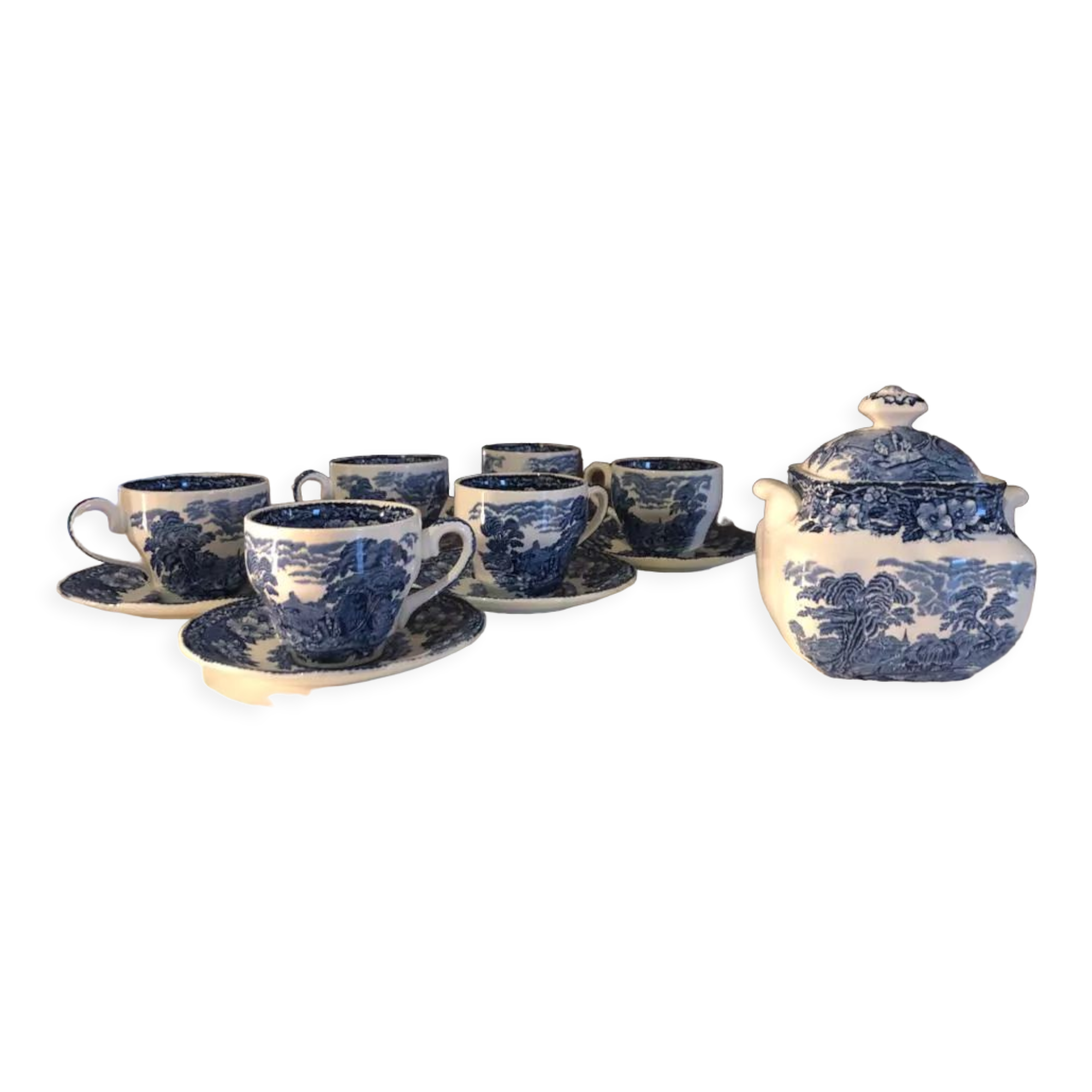 Set of 6 cups vintage Enoch Wedgwood Tunstall Ltd "Woodland" English porcelain