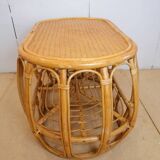 Table basse vintage en rotin et osier