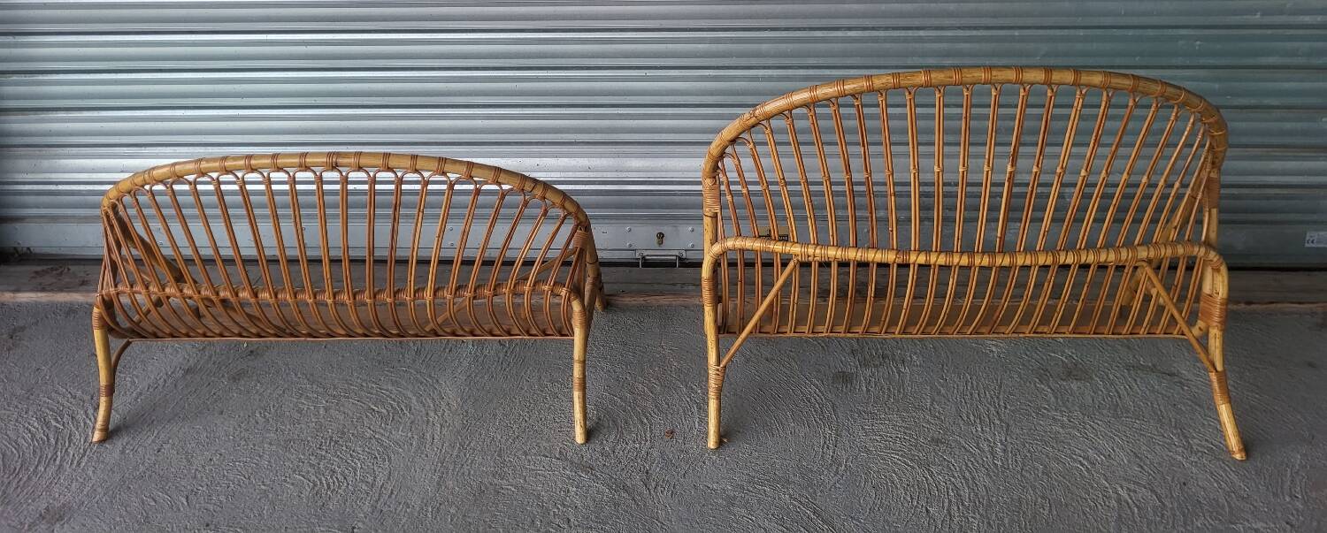 Bed in 2 parts, head and foot, or vintage rattan bench.