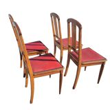 Set of 4 Art Deco Chairs in wood and red imitation leather