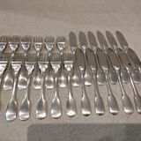 12 fish cutlery sets, 24 pieces, silver-plated metal, Christofle Cluny silversmith