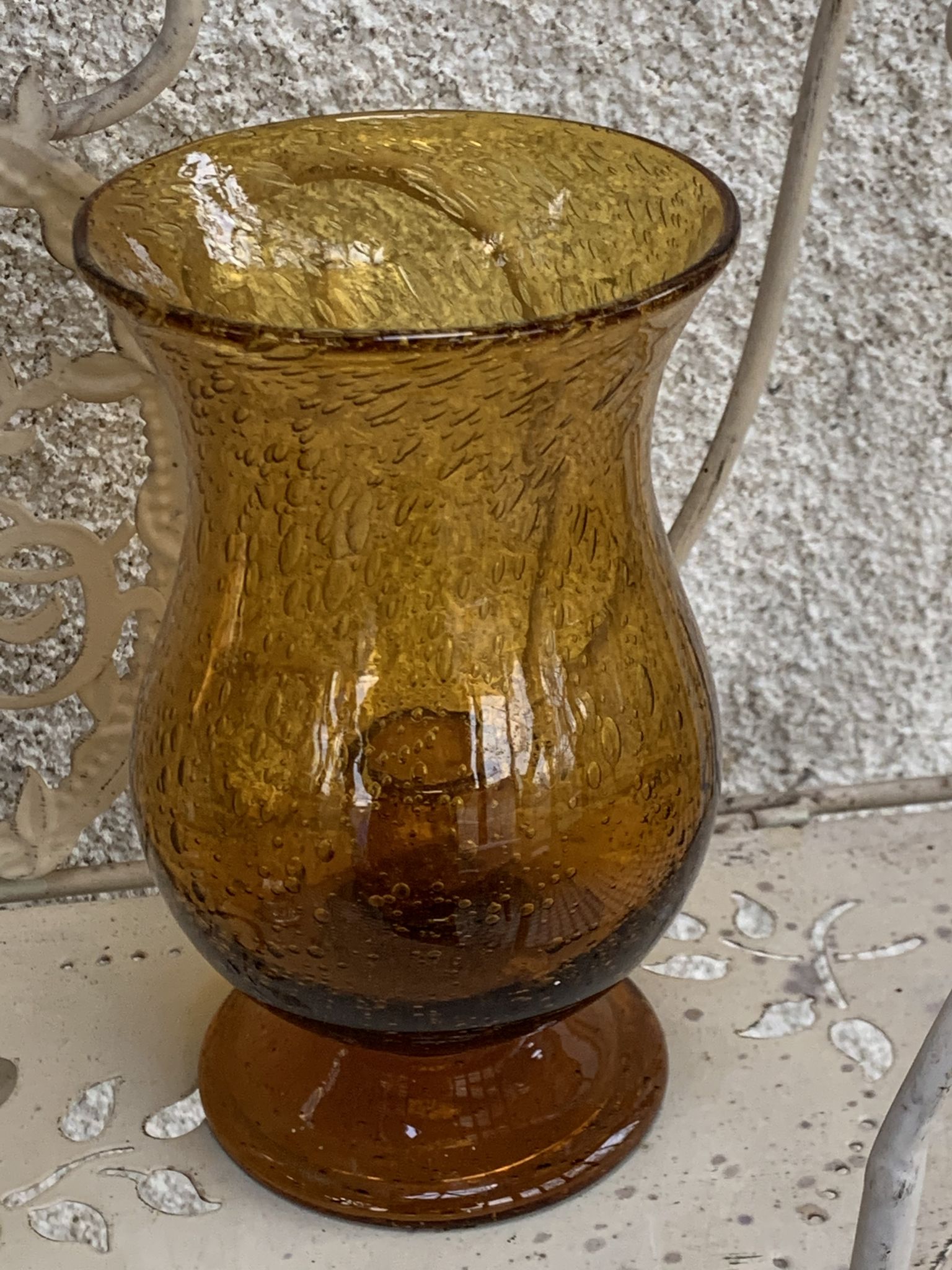 Photophore in bubble glass and hand-blown golden yellow signed vintage biot