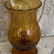 Photophore in bubble glass and hand-blown golden yellow signed vintage biot