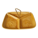 Vintage slurry ceramic dish for aperitif or vegetables three compartments