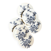 6 assiettes à dessert Lunéville en terre de fer bleue, service "Azaléa"