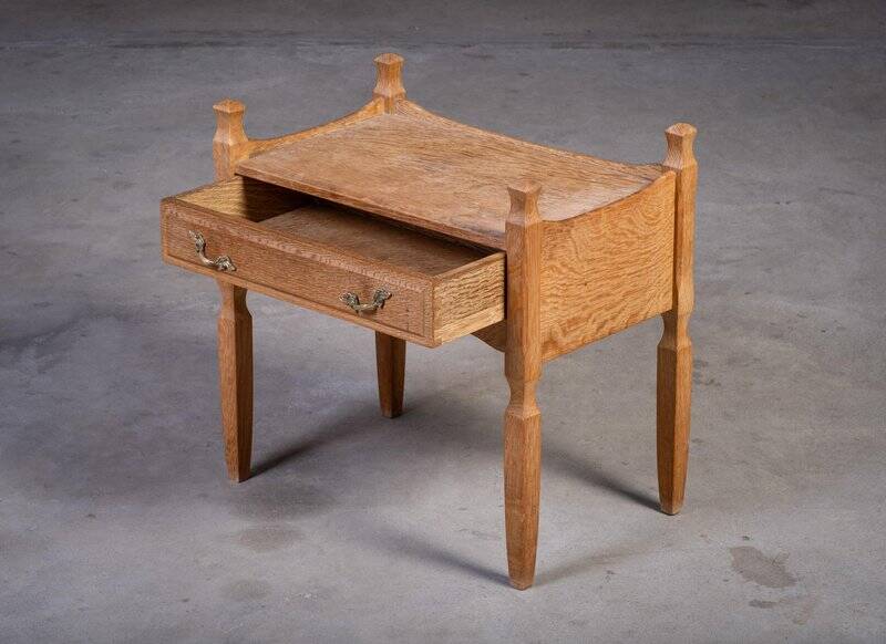 Brutalist Oak Bedside Tables attributed to Henning Kjærnulf, 1970s, Set of 2