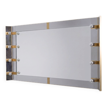 Miroir de maquillage éclairé par Gaetano Sciolari en chrome et laiton, Italie, années 1970