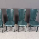 Vintage green leather dining chairs, 1980s - set of 4