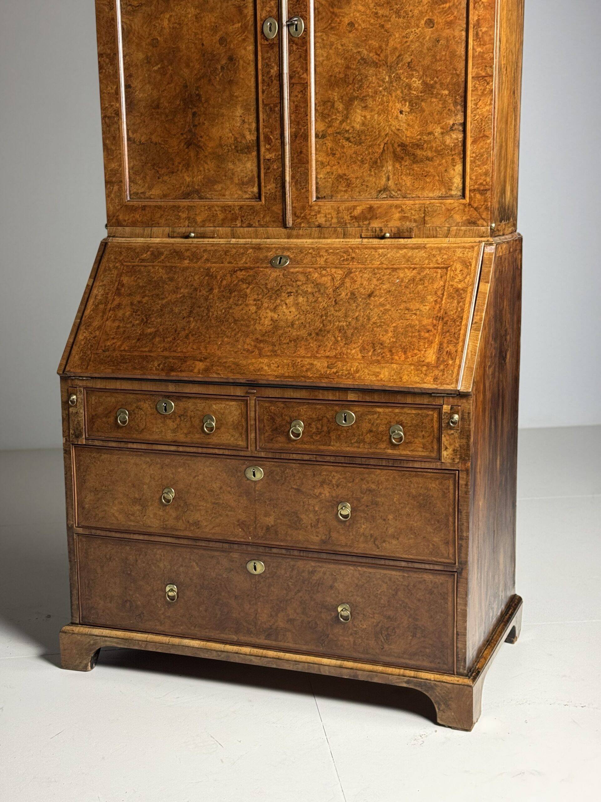 Burr walnut bureau bookcase 19th century