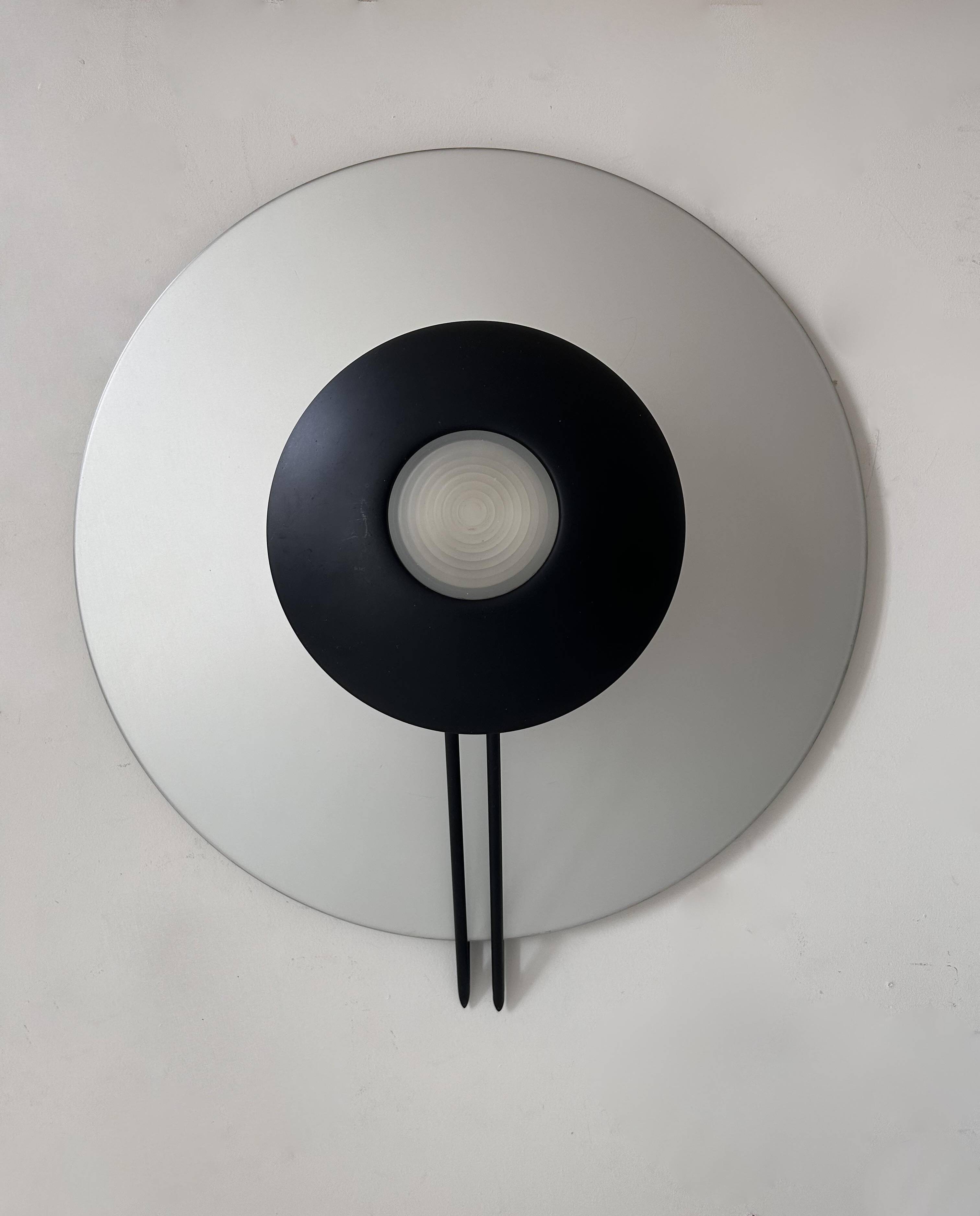 Vintage wall lamp, aluminum and sandblasted glass, Italy 1980