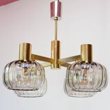 Midcentury brass pendant light and 4 glass tulips 60s/70s