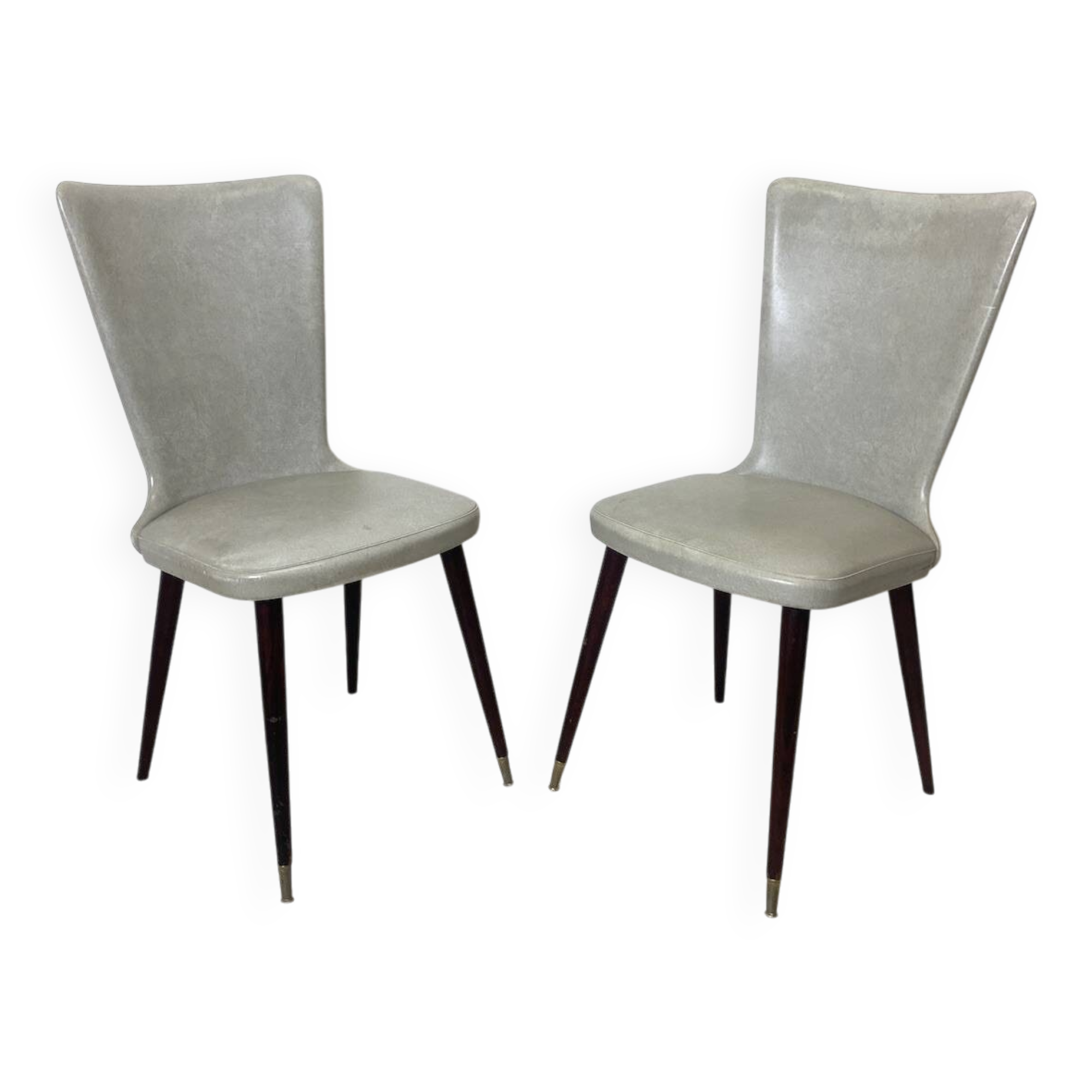 Pair of vintage 1960s gray faux leather chairs